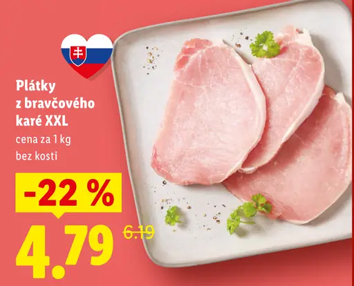 Plátky z bravčového karé bez kosti