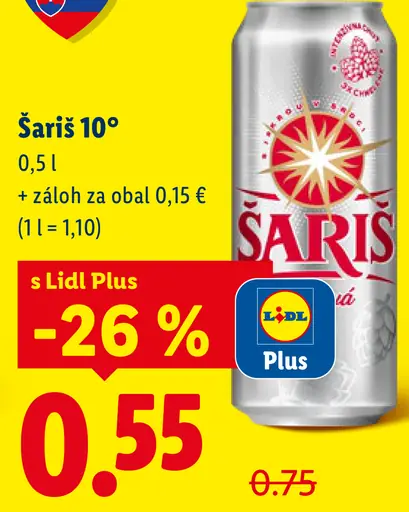 Šariš 10° pivo plechovka