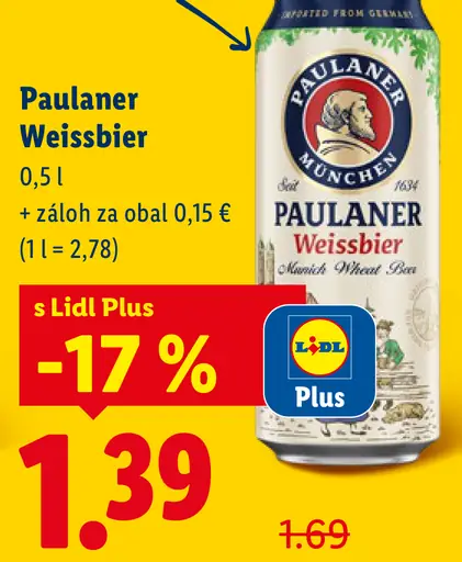 Paulaner Weissbier pšeničné pivo plechovka