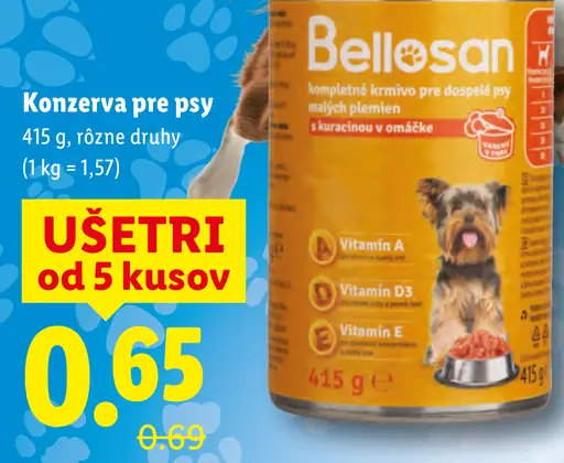 Bellosan konzerva pre psy, kompletné krmivo pre dospelých psov malých plemien s karfiolom v omáčke