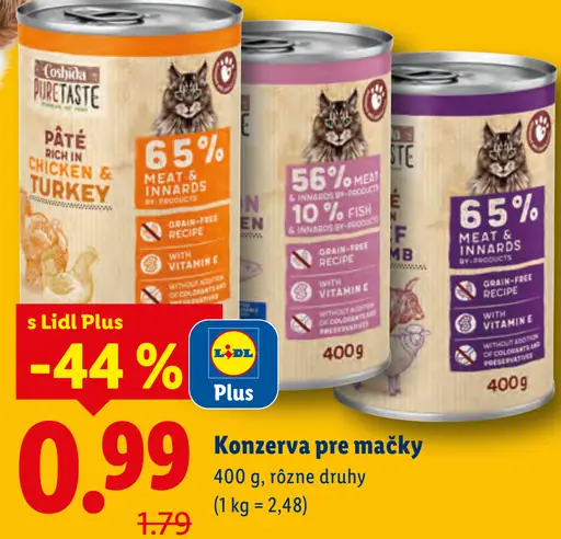 Coshida Pure Taste konzerva pre mačky – pâté s kurčaťom a morčacím mäsom, mäso a vnútornosti, mäso a ryby