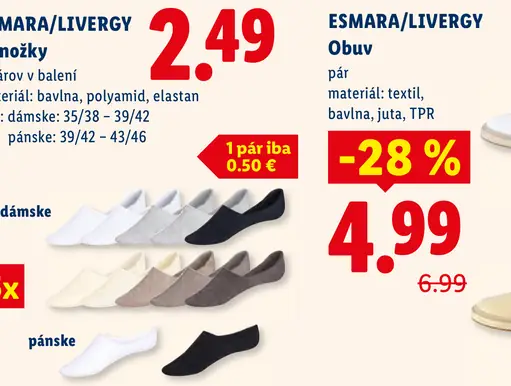 Esmara/Livergy obuv, dámske a pánske textilné modely