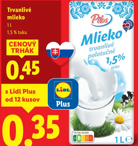 Pilos trvanlivé polotučné mlieko 1,5 %
