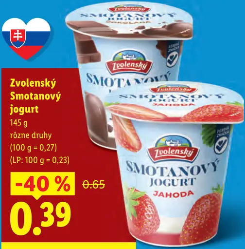 Zvolenský smotanový jogurt, čokoládový a jahodový