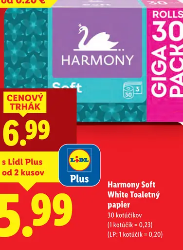 Harmony Soft White toaletný papier – cena s Lidl Plus od 2 kusov