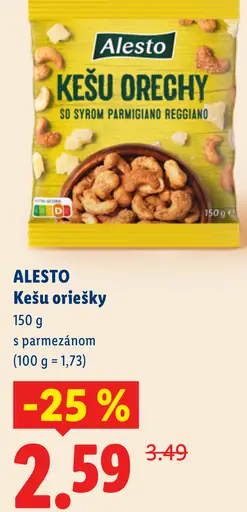 Alesto kešu oriešky s parmezánom