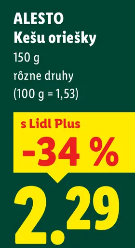 Alesto kešu oriešky rôzne druhy