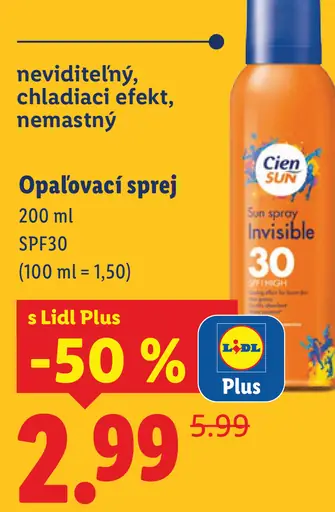 Cien Sun opaľovací sprej Invisible SPF 30