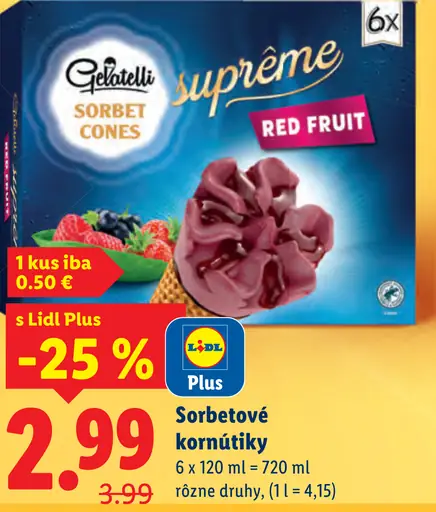 Gelatelli Supreme sorbetové kornútiky red fruit