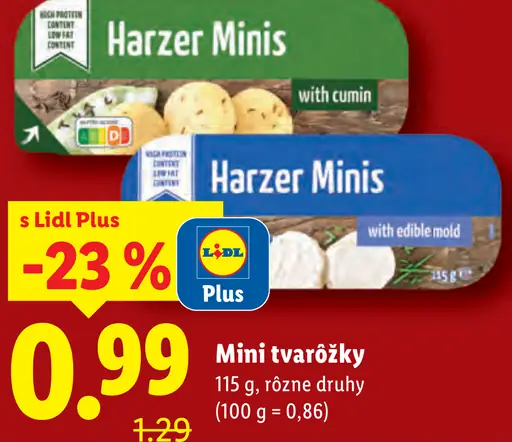 Harzer Minis mini tvarôžky s rascou alebo s jedlou plesňou, rôzne druhy
