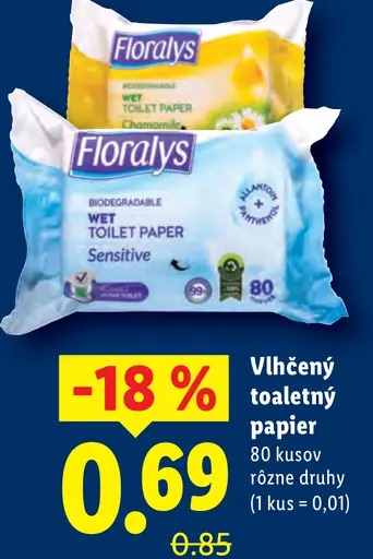 Floralys vlhčený toaletný papier, rôzne druhy