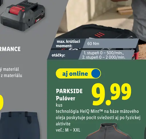 Parkside pulóver s technológiou HeiQ Mint na báze mätového oleja, veľkosti M – XXL