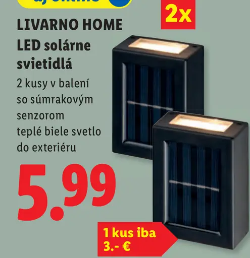 LIVARNO HOME LED solárne svietidlá so súmrakovým senzorom, teplé biele svetlo, balenie 2 kusov