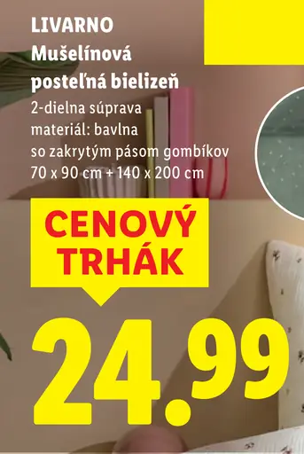 Livarno mušelínová posteľná bielizeň, 2-dielna súprava