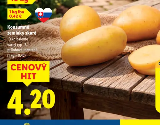 Konzumné zemiaky skoré, varný typ B, prílohové, neprané