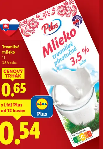 Pilos Trvanlivé plnotučné mlieko 3,5 % tuku