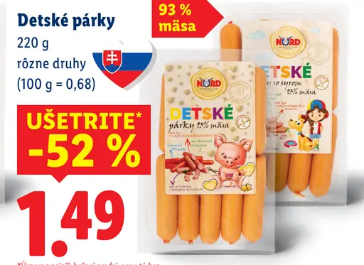 Nord detské párky, rôzne druhy