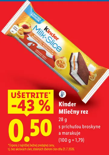 Kinder mliečny rez s príchuťou broskyne a marakuje