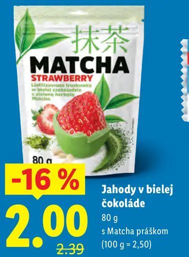 Jahody v bielej čokoláde s Matcha práškom