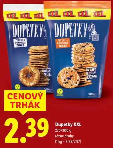Dupetky XXL, rôzne druhy: morské soli; černý a bílý sezam