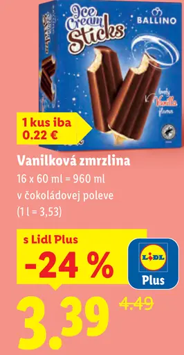 Ballino Vanilková zmrzlina v čokoládovej poleve