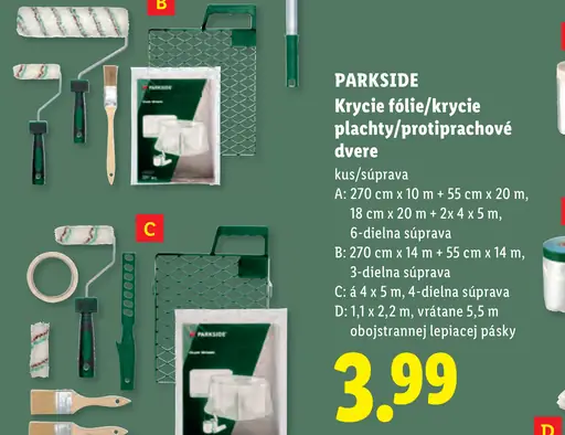 Parkside krycie fólie, krycie plachty a protiprachové dvere B – 3-dielna súprava: 270 cm × 14 m, 55 cm × 14 m
