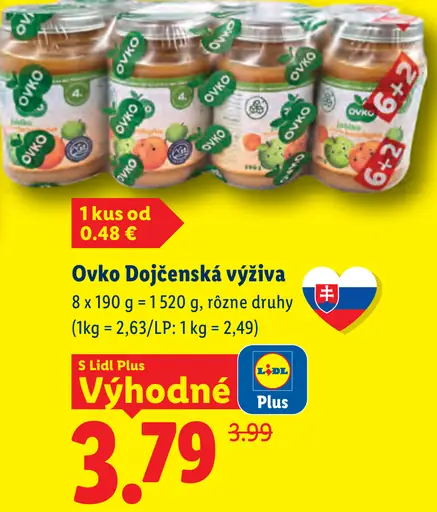 Ovko dojčenská výživa rôzne druhy