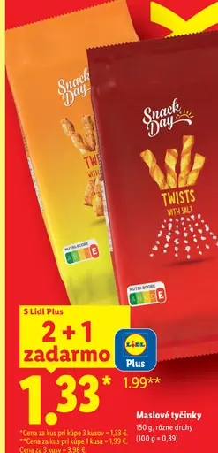 Snack Day Maslové tyčinky, Twists with salt