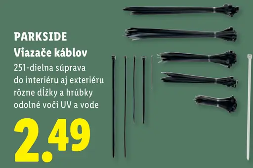 Parkside Viazače káblov, 251-dielna súprava