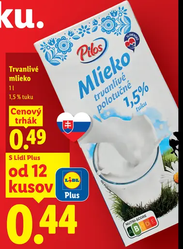 Pilos trvanlivé mlieko 1,5 % tuku