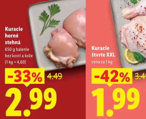 Kuracie horné stehná bez kože a kostí
