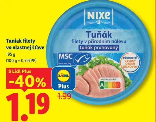 Nixe tuniak filety vo vlastnej šťave, tuniak pruhovaný