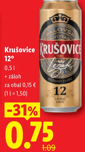 Krušovice 12° pivo plechovka