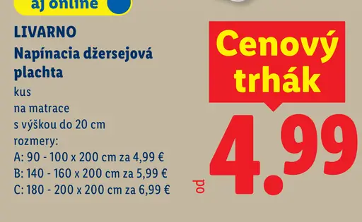 LIVARNO napínacia džersejová plachta na matrace s výškou do 20 cm, rozmer A 90 – 100 × 200 cm