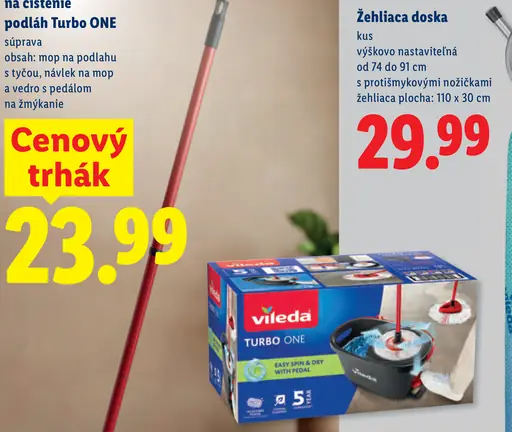 Vileda súprava na čistenie podláh Turbo ONE – mop, vedro s pedálom a návlek na mop