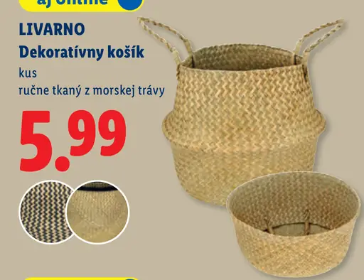 Livarno dekoratívny košík ručne tkaný z morskej trávy