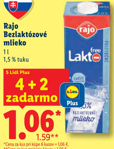 Rajo free Lakto bezlaktózové mlieko polotučné 1,5 % tuku