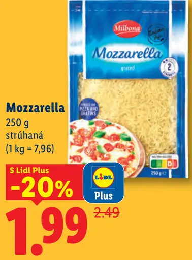 Milbona Mozzarella strúhaná