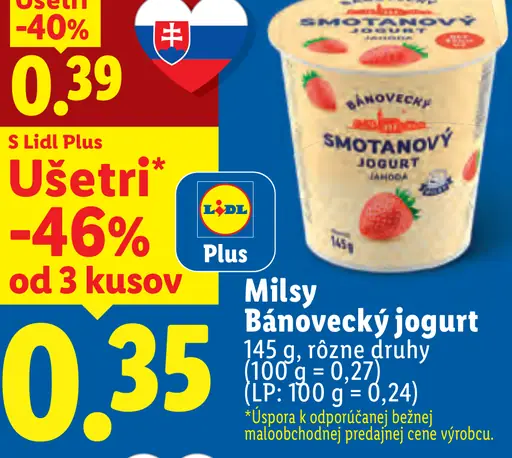 Milsy Bánovecký smotanový jogurt rôzne druhy