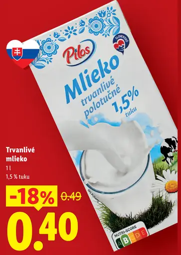 Trvanlivé mlieko 1,5 % tuku