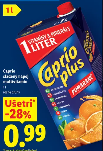 Caprio sladený nápoj multivitamín/pomaranč