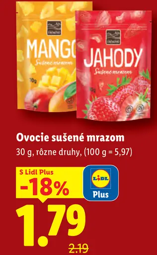 Ovocie sušené mrazom, mango a jahody