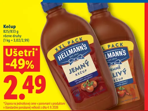 Hellmann’s kečup jemný alebo iné druhy