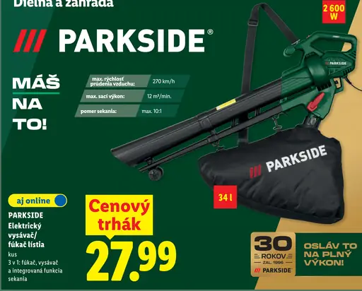 Parkside elektrický vysávač a fúkač lístia