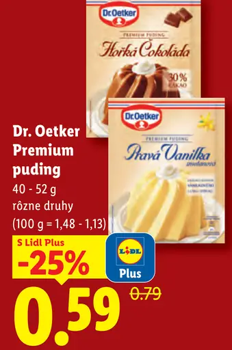 Dr. Oetker Premium puding – horká čokoláda, pravá vanilka a rôzne druhy