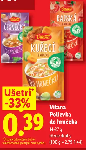 Vitana Polievka do hrnčeka – cesnaková, kuracia, rajská a rôzne druhy