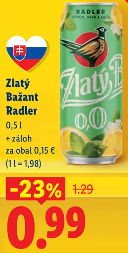 Zlatý Bažant radler plechovka