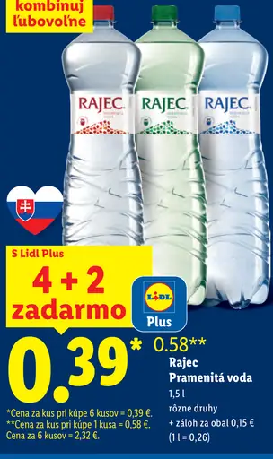 Rajec pramenitá voda, rôzne druhy – Lidl Plus