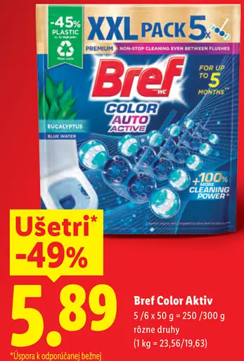 Bref Color Aktiv WC čistič, eucalyptus, blue water