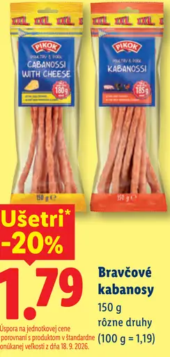 Pikok Bravčové kabanosy – s syrom a klasické